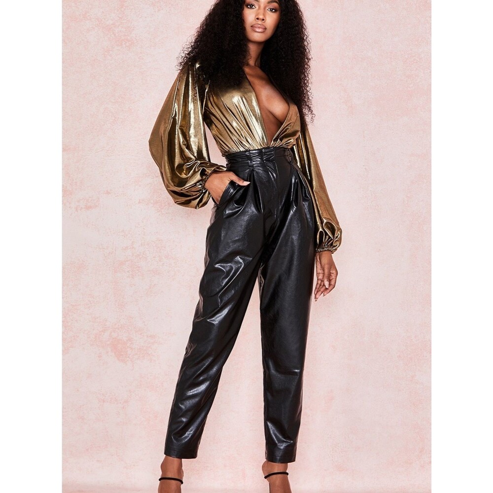 House of CB Black Faux Leather Trousers